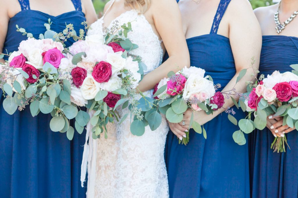 bride and bridesmaids with bouquets Forever and always Farm Johnathan and Bernice Temecula wedding photographer Carrie McGuire Photography