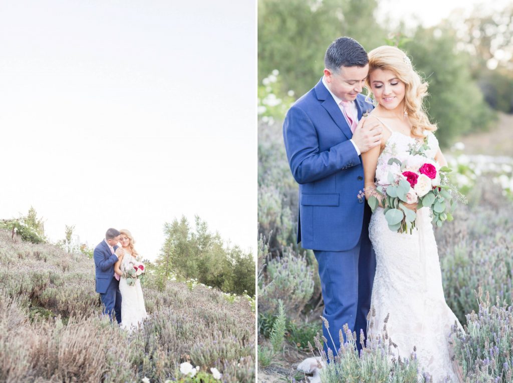 bride and groom in wildflowers Forever and always Farm Johnathan and Bernice Temecula wedding photographer Carrie McGuire Photography