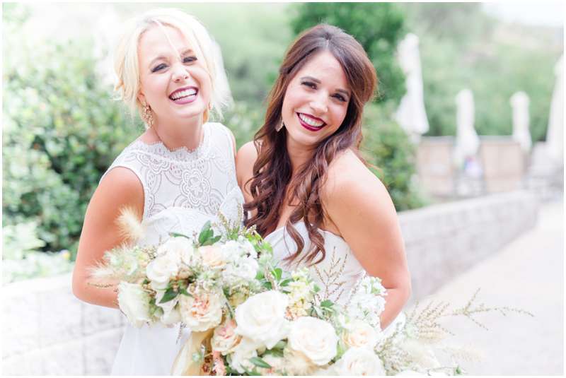 Carrie McGuire photography Temecula photographer Maid of honor and bride laughing with bouquets Tucson Arizona Wedding photographers