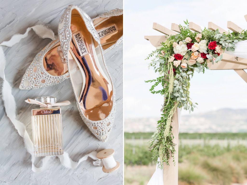 wedding shoes and archway details Carrie McGuire Photography Temecula Wedding Photography Ponte Inn and Winery 