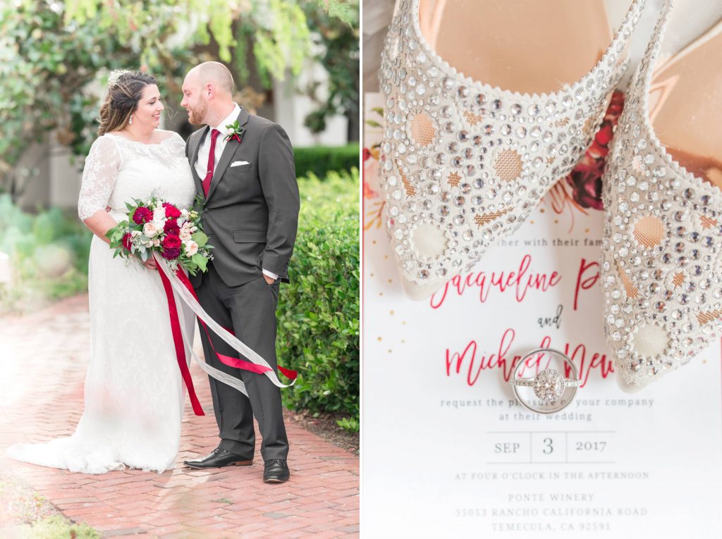 bride and groom and brides shoes Carrie McGuire Photography Temecula Wedding Photography Ponte Inn and Winery 