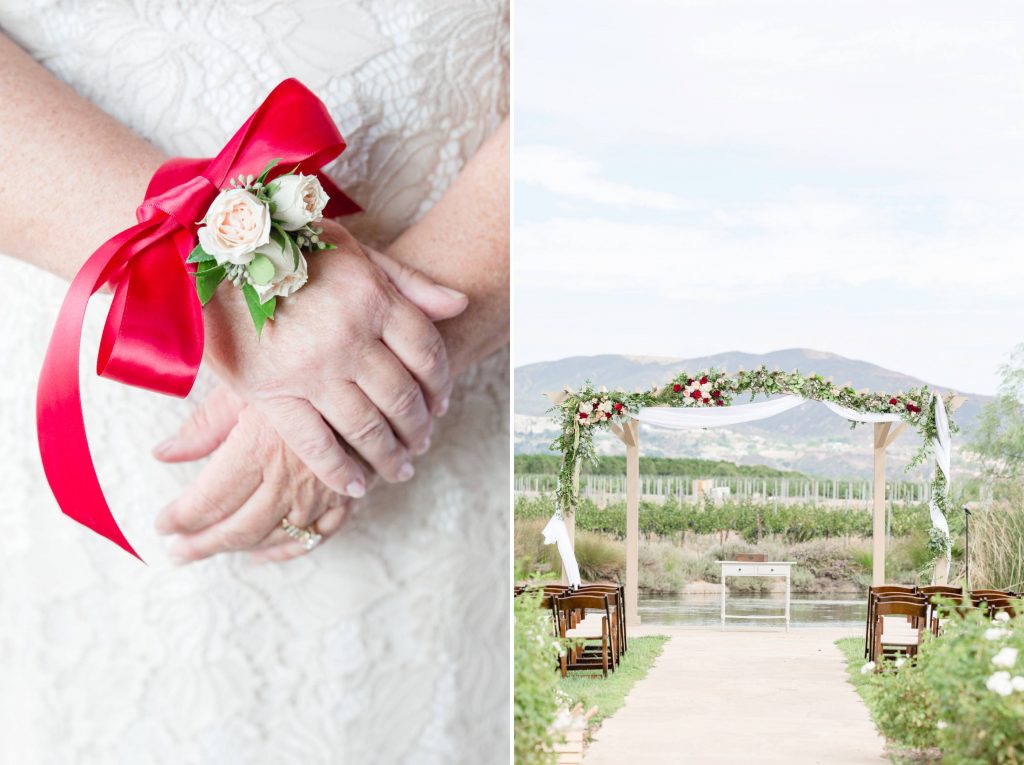 mother of the bride with corsage and archway Carrie McGuire Photography Temecula Wedding Photography Ponte Inn and Winery 