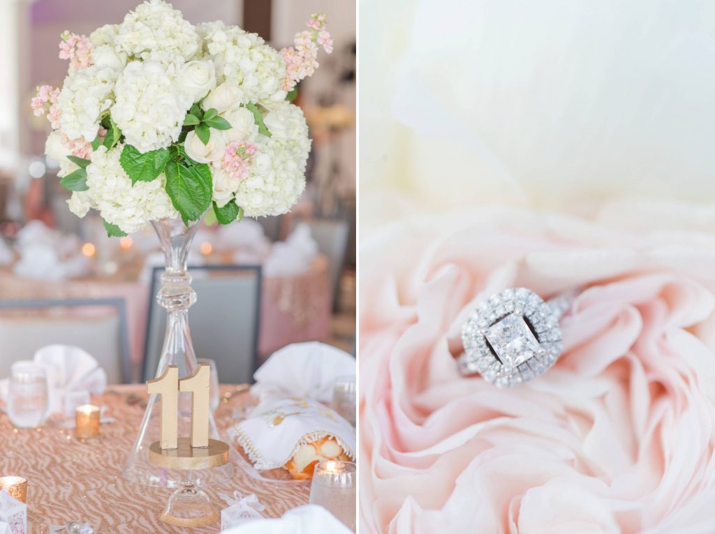 gorgeous table number and floral center piece wedding ring in flower Lakehouse San Marcos Carrie McGuire Photography Temecula Wedding Photography