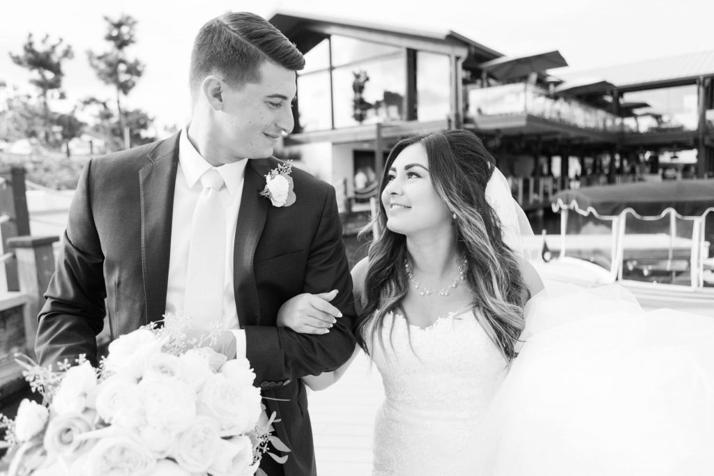 black and white photo of bride and groom Lakehouse San Marcos Carrie McGuire Photography Temecula Wedding Photography