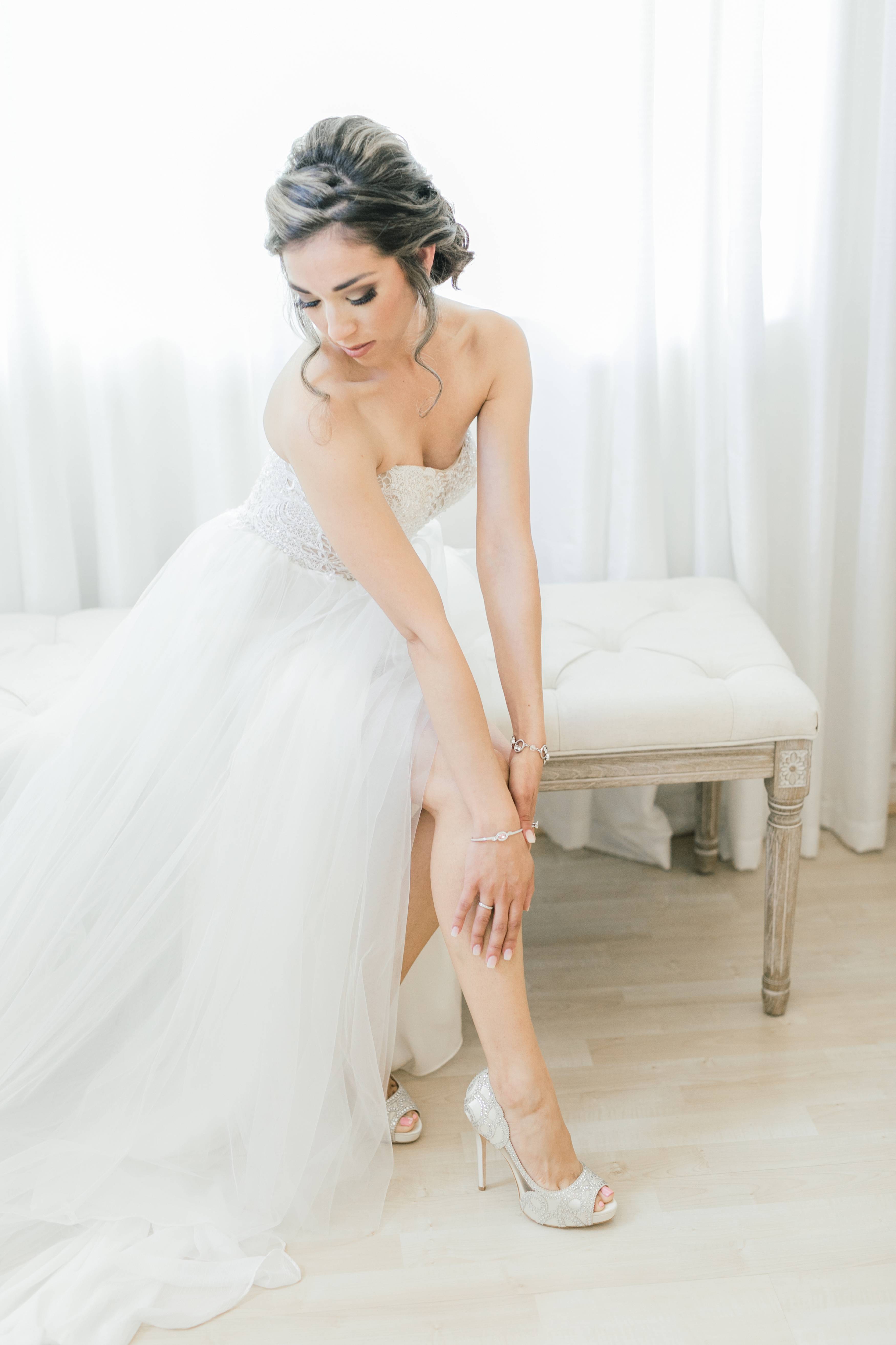 Bridal portraits in white dressing room at Forever and Always Farm wedding venue in Temecula California