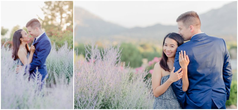 bride and groom to be in a lavender field Temecula Engagement Session rose haven heritage gardens Carrie McGuire Photography Wedding photographer