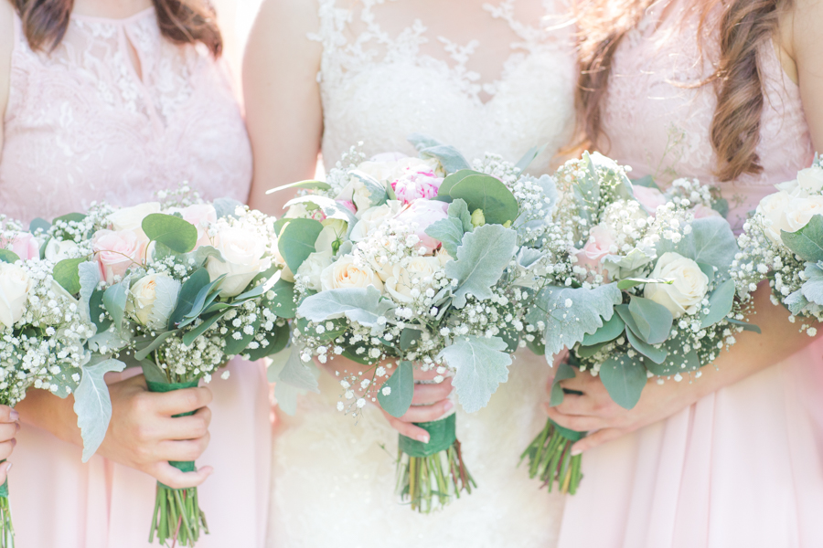bride and bridesmaids with bouquets lace dresses Temecula wedding photographer Carrie McGuire Photography 