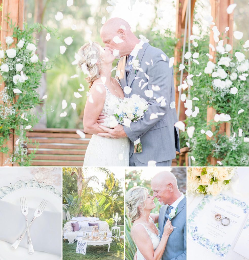 bride and groom kissing wedding ceremony details Meadowview backyard wedding Carrie McGuire Temecula wedding Photography 