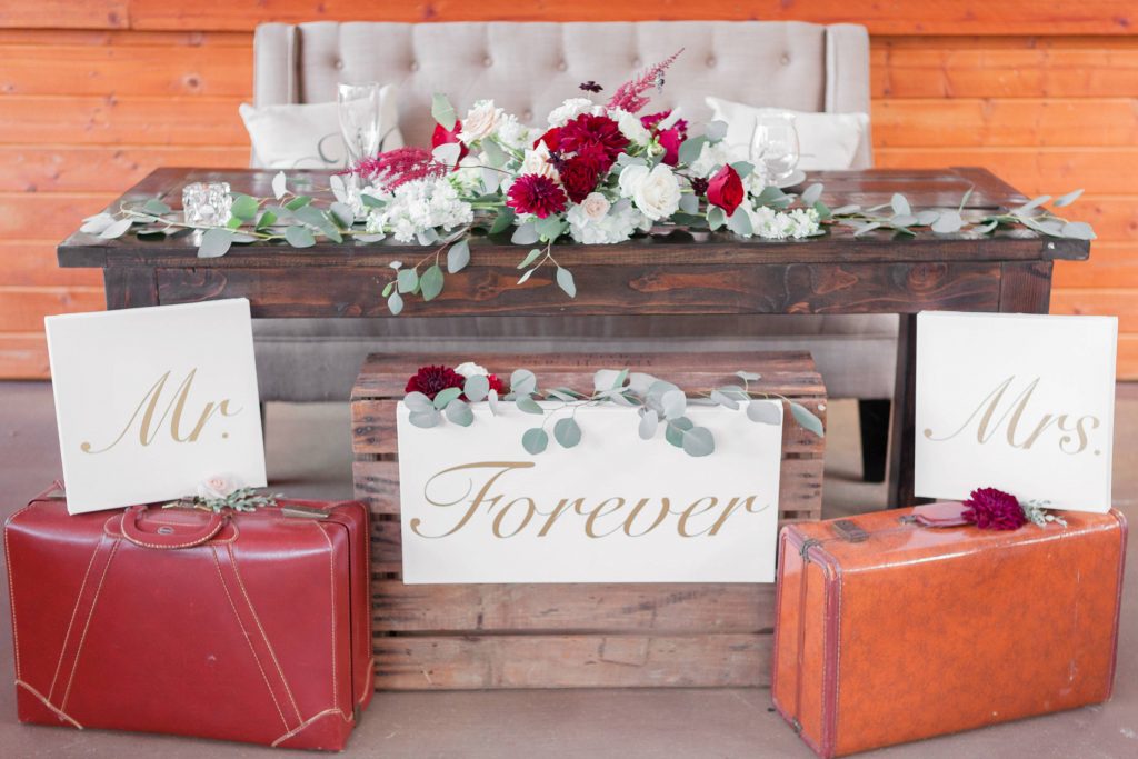 bride and groom reception table and floral center piece forever and always farm temecula wedding engagement photography Carrie McGuire photographer california