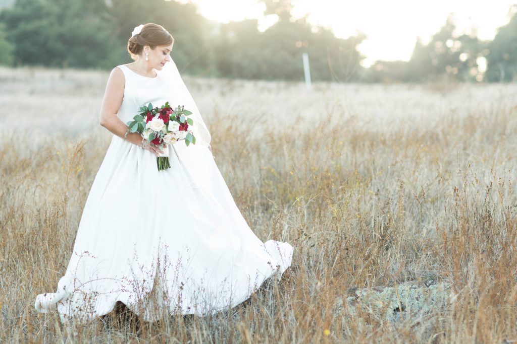 beautiful bride standing in field at sunset forever and always farm temecula wedding engagement photography Carrie McGuire photographer california
