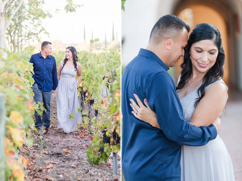 newly engaged couple hugging Ponte Winery Temecula California wedding engagement maternity photography Carrie McGuire photographer California