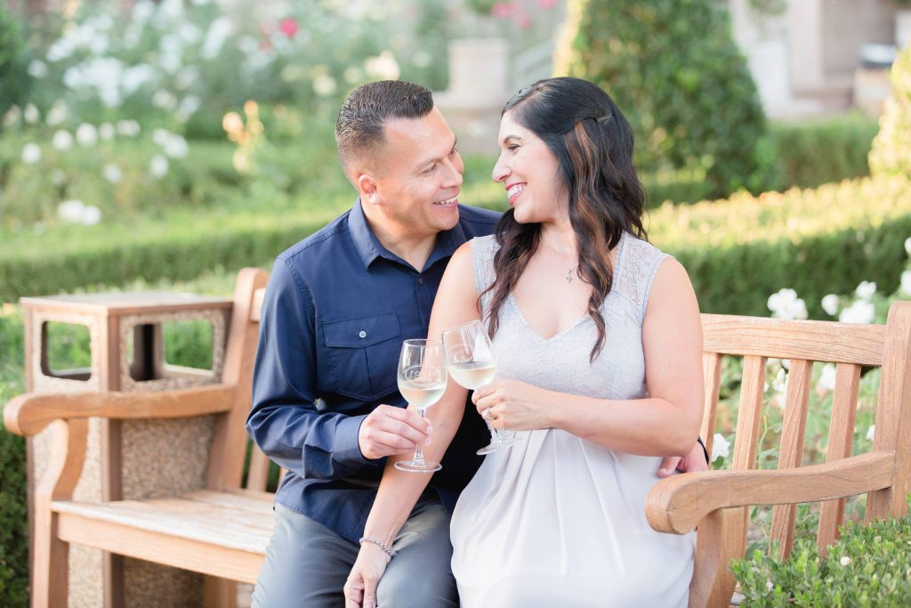 gorgeous couple drinking wine together Ponte Winery Temecula California wedding engagement maternity photography Carrie McGuire photographer California
