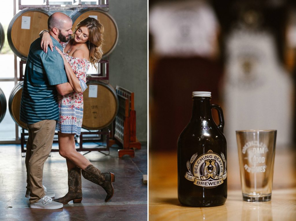 happy engaged couple at brewery belching beaver vista California Carrie McGuire Temecula wedding engagement Photography 