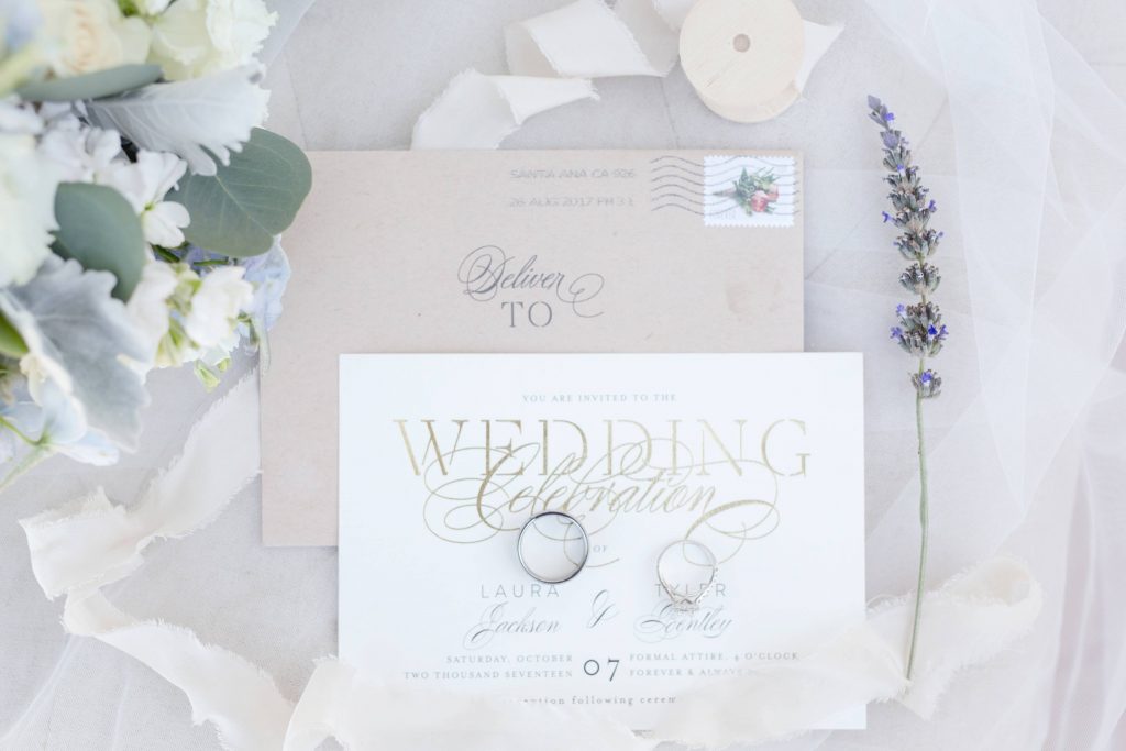 invitation with rings and floral accents forever and always farm temecula wedding engagement photography Carrie McGuire photographer california