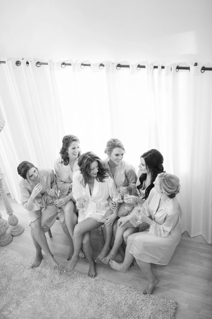 black and white photograph of bride and bridesmaids forever and always farm temecula wedding engagement photography Carrie McGuire photographer california