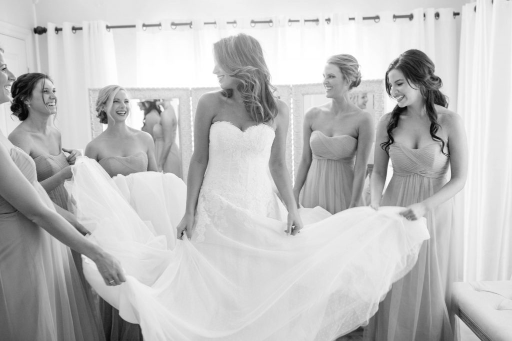 black and white photograph of bride and bridesmaids forever and always farm temecula wedding engagement photography Carrie McGuire photographer california