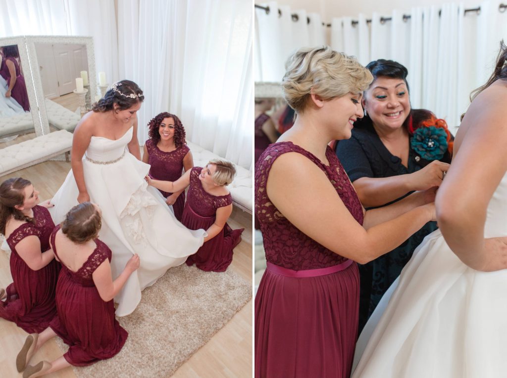 bridesmaids helping bride get ready Forever and always farm Temecula California wedding engagement family maternity photography Carrie McGuire photographer