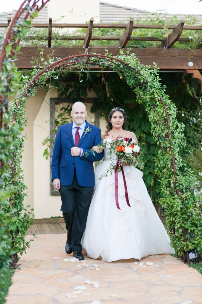 bride and father of the bride walking down the isle Forever and always farm Temecula California wedding engagement family maternity photography Carrie McGuire photographer