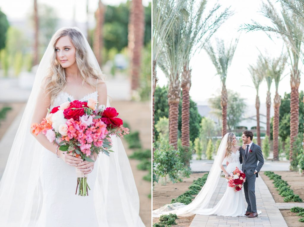 bride and bouquet and happy couple Old El Polo Wedding Estate in Coachella Temecula california wedding Carrie McGuire photographer