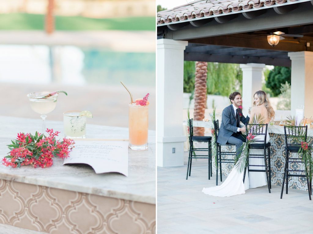 cocktails and bride and groom Old El Polo Wedding Estate in Coachella Temecula california wedding Carrie McGuire photographer