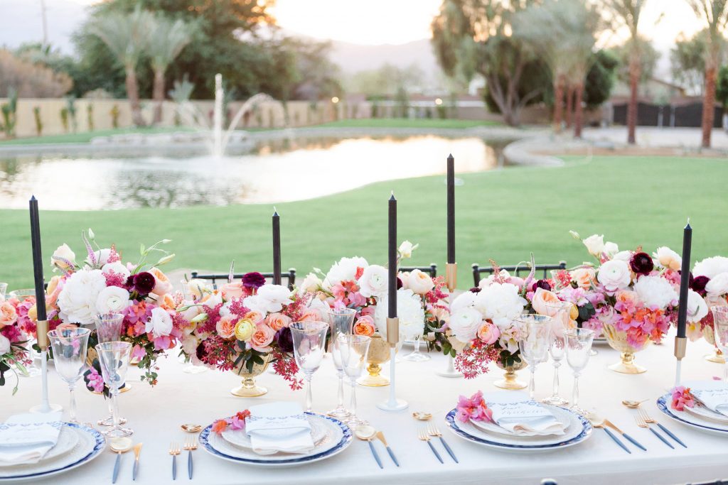 table setting and center pieces Old El Polo Wedding Estate in Coachella Temecula california wedding Carrie McGuire photographer