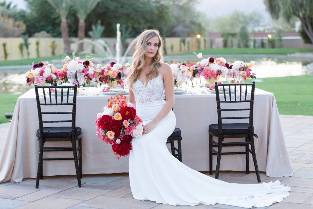 bride and her bouquet Old El Polo Wedding Estate in Coachella Temecula california wedding Carrie McGuire photographer