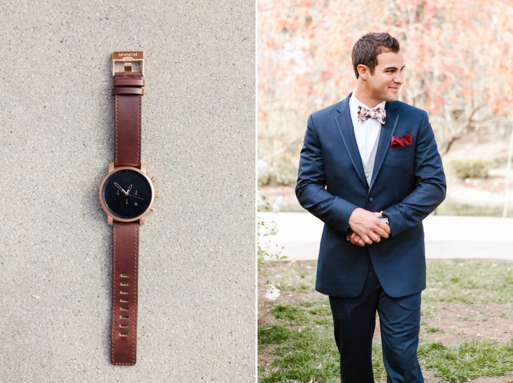 handsome groom and watch before wedding Temecula Coachhouse California wedding engagement photography Carrie McGuire photographer California