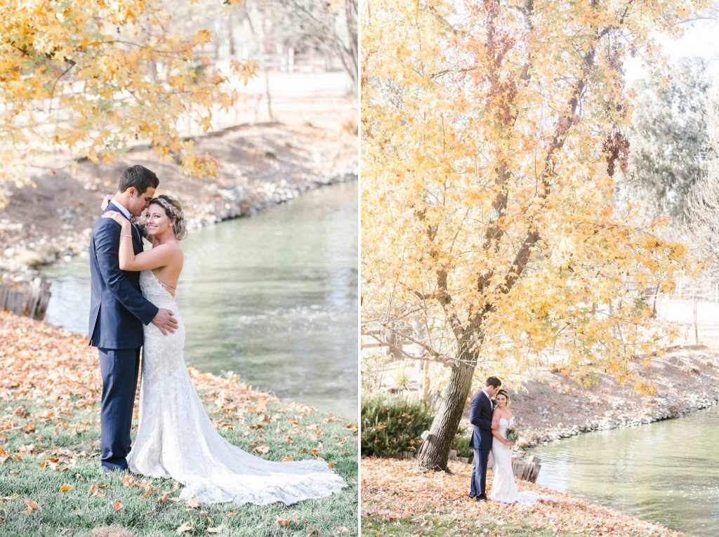 bride and groom in beautiful fall foliage first look Temecula Coachhouse California wedding engagement photography Carrie McGuire photographer California