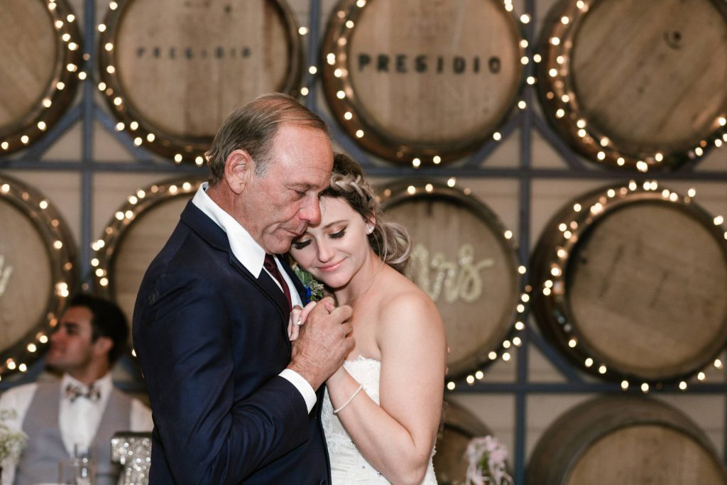 bride and father of the bride dancing Temecula Coachhouse California wedding engagement photography Carrie McGuire photographer California