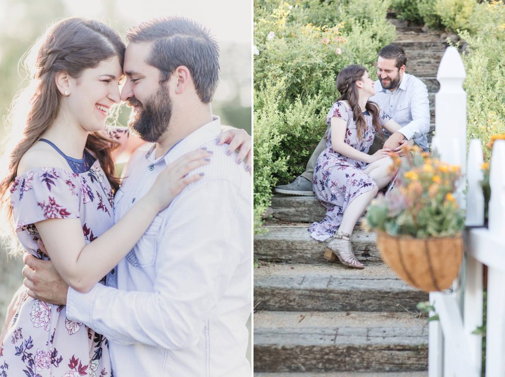 engaged couple embracing on stone steps forever and always farm Temecula wedding photography engagement photos Carrie McGuire Photographer