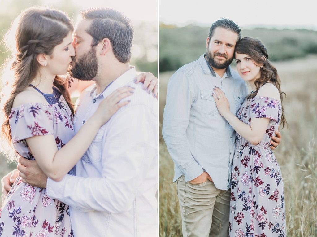 engaged couple embracing in a field of wildflowers forever and always farm Temecula wedding photography engagement photos Carrie McGuire Photographer