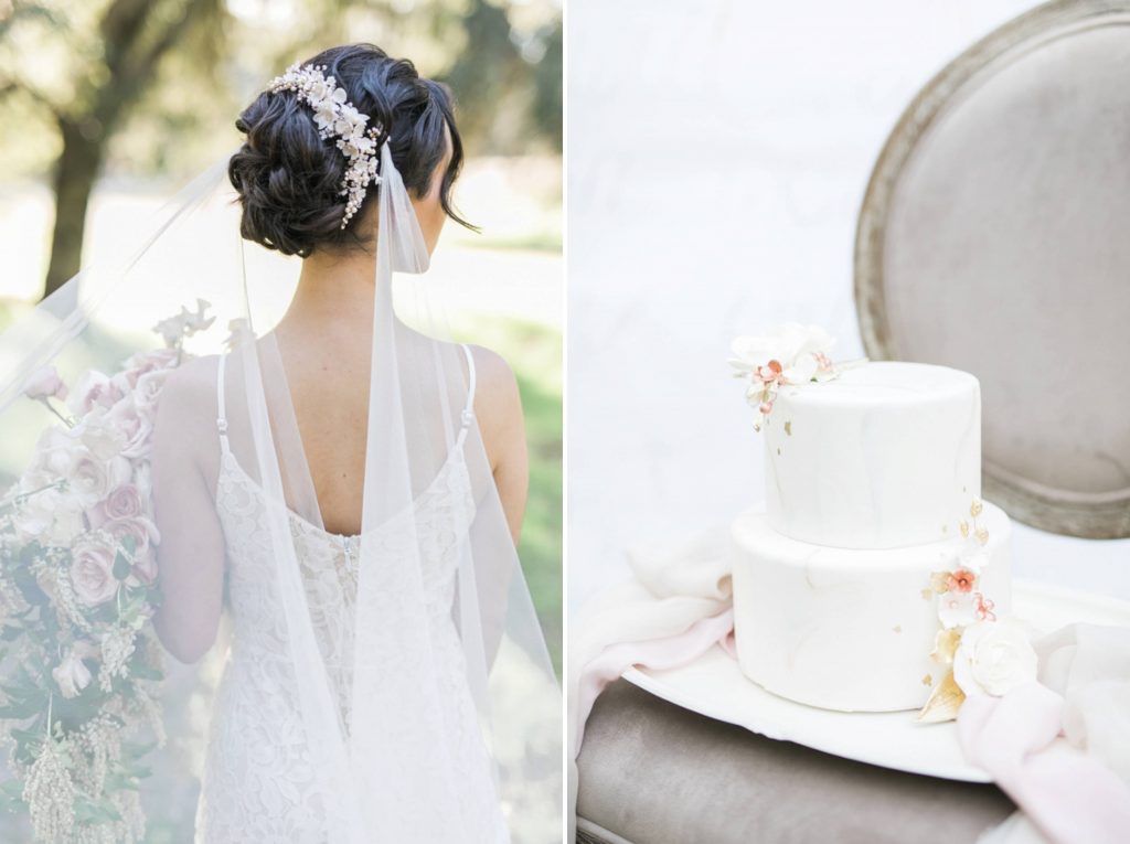 back view of wedding hair do and simple cake Temecula California wedding venues Orange County wedding engagement photography Carrie McGuire photographer California