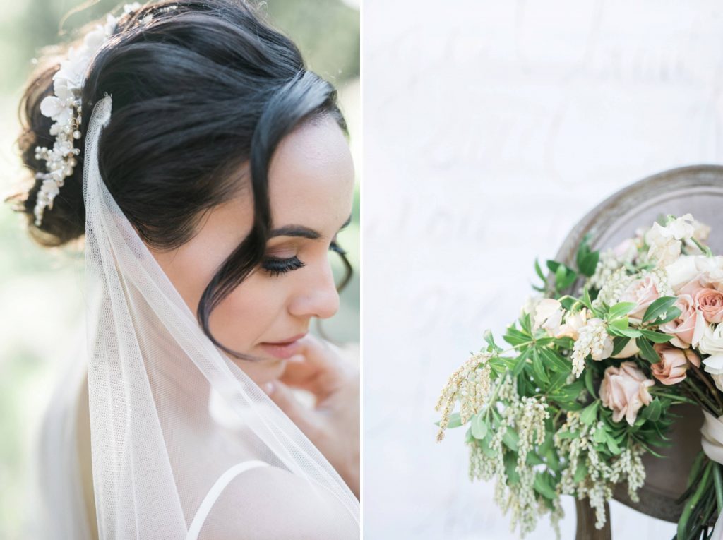 bride hair and make up details floral bouquet Temecula California wedding venues Orange County wedding engagement photography Carrie McGuire photographer California