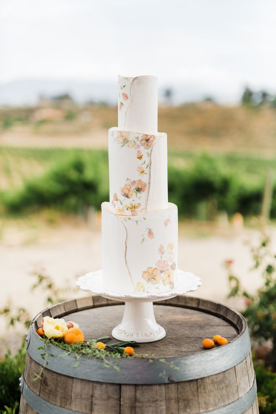 Wedding cake trends 2018 blush and white wedidng cake carrie mcguire photography laura marie cakes Temecula California watercolor cake ideas