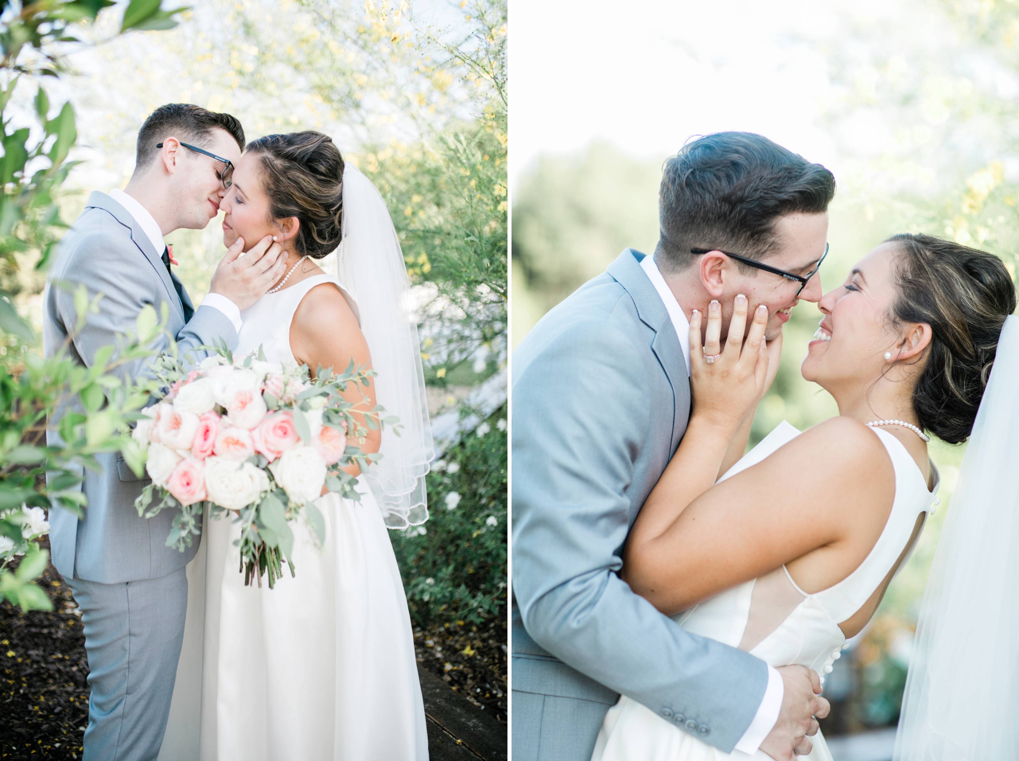 Bride and Groom together in garden at Forever and always farm shot by temecula wedding photographer carrie mcguire photography